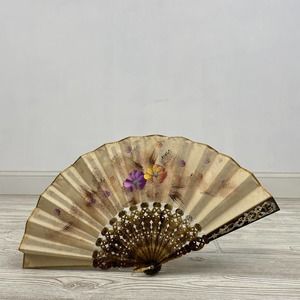 Vintage Hand-Painted, Handheld Paper Fan - Vintage (BMH)